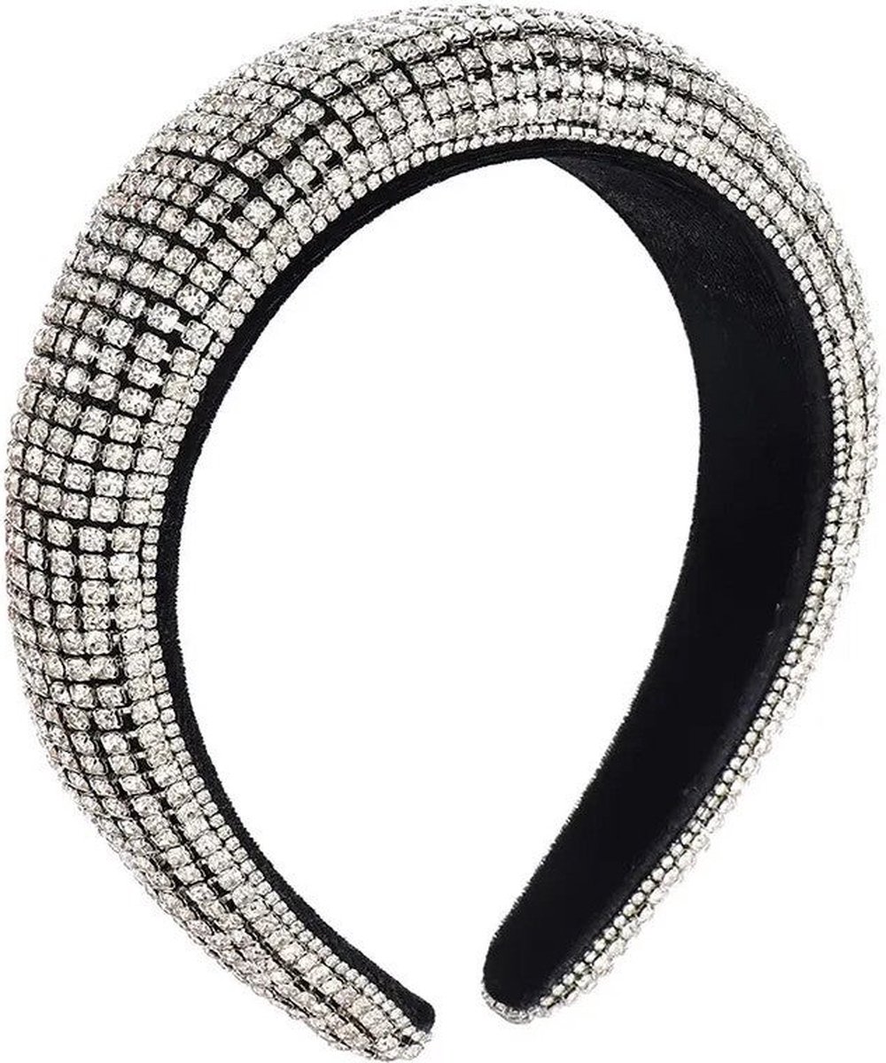 Glitter Haarband / Diadeem met Strass Steentjes – Zilver – Party Haarband - Zilveren Diadeem - Glamour - Stijlvol - Bruiloft - Feest haarband