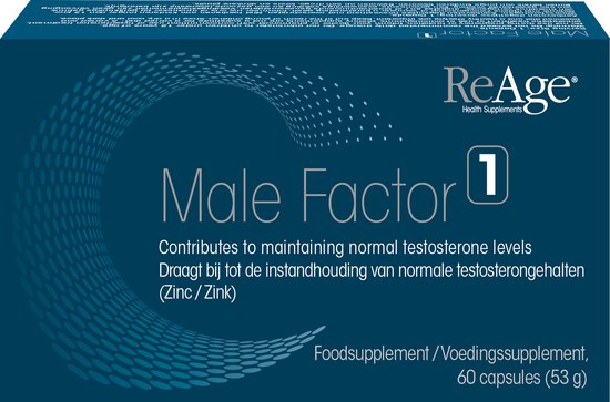 Testosterone Booster supplement Male Factor 1 - 60 capsules - Spierkracht, Energie, Uithoudingsvermogen en Fitheid - Natuurlijke Ingrediënten - Formule met Zink, Selenium, B1,B2,B3, B5,B6, B12, Vit C&E, Ginkgo Biloba, Tribulus Terrestris - ReAge