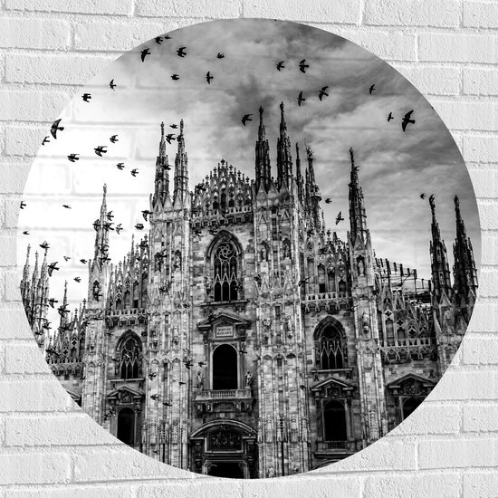 Muursticker Cirkel - Kathedraal in Milaan in het Zwart- wit - 100x100 cm Foto op Muursticker