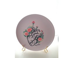 Sierbord - hart - hart met bloemen- olieverf- bord- decoratie - mooie huis - voor aan je muur - bord decoratief- Handgeschilderd!