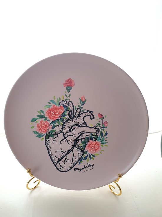 Sierbord - hart - hart met bloemen- olieverf- bord- decoratie - mooie huis - voor aan je muur - bord decoratief- Handgeschilderd!