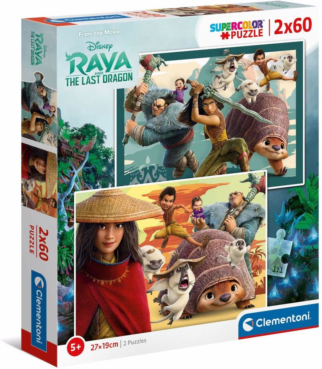Clementoni - Disney Raya - The Last Dragon - Kinderpuzzel - 27 x 19 cm - 2 Puzzels - 60 Stukjes - Vanaf 5 jaar