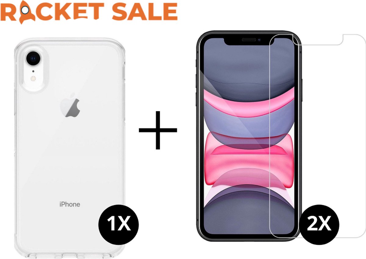 Rocket Sale ®iPhone XR hoesje transparant - iPhone XR hoesje transparant - iPhone XR hoesje transparant siliconen case hoes cover - 2x iPhone XR screenprotector screen protector