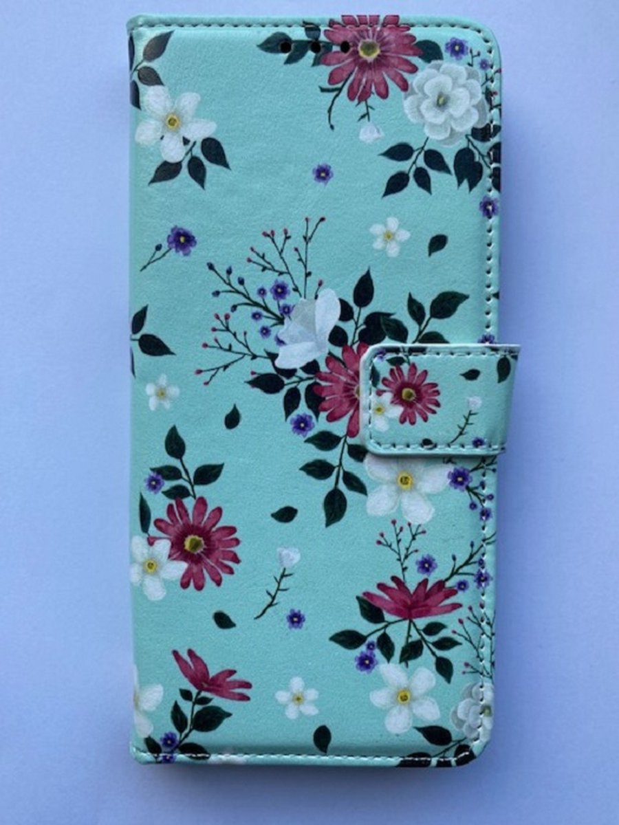 Samsung Galaxy A53 4g & 5g hoesje met bloemenprint wit - portemonnee hoesje met kaarthouder en magneetsluiting