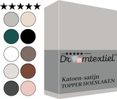 Droomtextiel Katoen - Satijnen Topper Hoeslaken Grijs - Lits-Jumeaux - 160x220 cm - Hoogwaardige Kwaliteit - Super Zacht