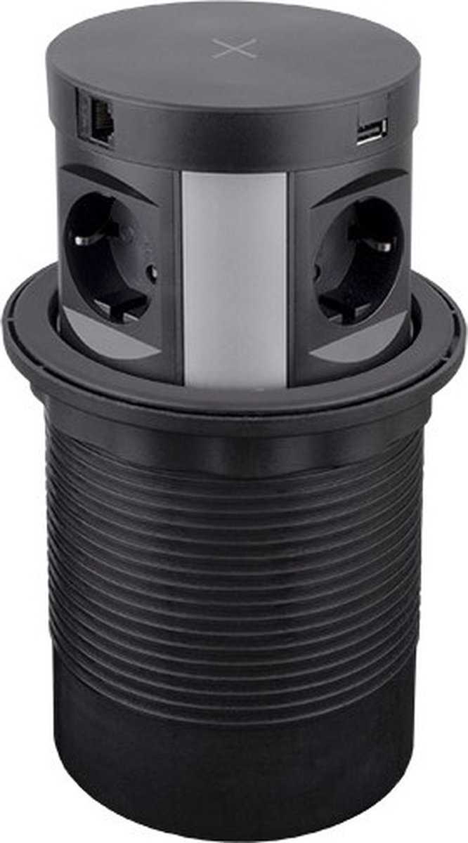 Intrekbare Stekkerdoos met USB C 20W, Ohuo Intrekbare Stekkerdoos 2 Voudige met HDMI en CAT 6 Poort, Verzonken Stopcontact met 2 USB Poorten, 1,8m Kabel
