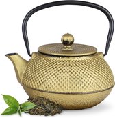 Tealøv THEEPOT GIETIJZER 800 ml | GIETIJZEREN THEEPOT Arare in Japanse Stijl | Met Uitneembare Roestvrijstalen Theezeef | Binnenzijde Volledig Geëmailleerd | Arare Goud