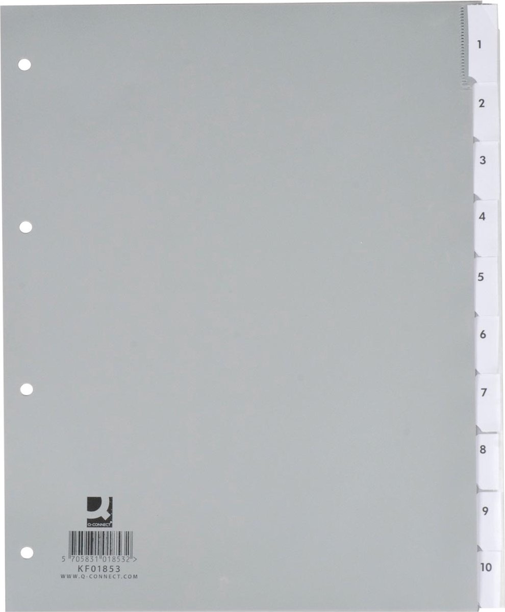 Q-CONNECT neutrale tabbladen, A4, PP, 10 tabs, grijs