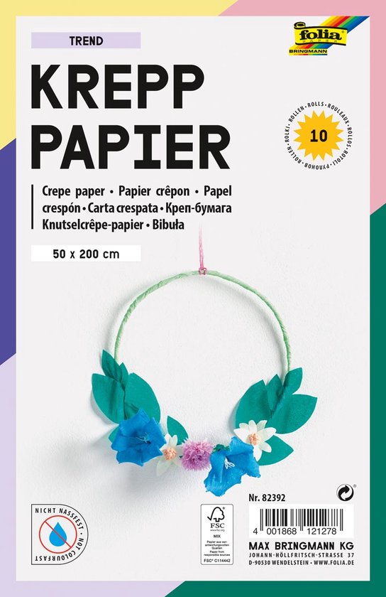 Crêpepapier | | 10 kleuren | 100 vouw | 50 x 250 cm