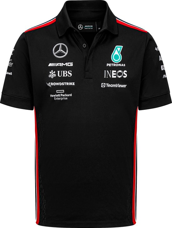 Polo Mercedes Teamline Zwart 2023 XL - Lewis Hamilton - George Russel - Formule 1 - AMG