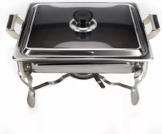 Alora Chafing Dish chrome - Set van 2 - voedsel verwamer - voedsel warmhouden - met deksel - buffetwarmer - roestvrij staal - chrome - warmhoudplaat - bain maria - warmhoudbakken - 35 x 28 x 25cm - Warmhoudschalen — afbeelding 5
