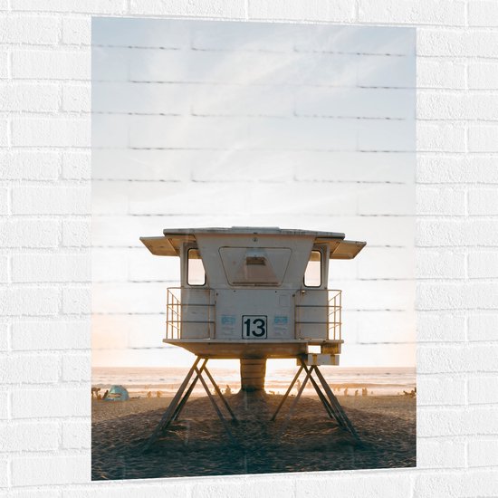 Muursticker - Strandhutje Nummer 13 in de Avondzon - 70x105 cm Foto op Muursticker