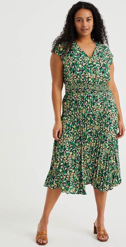 Adigaber Lange jurk voor dames, zomer, plissé-jurk, casual, ronde hals