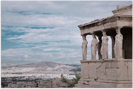 Poster Glanzend – Uitzicht op Parthenon Tempel in Athene, Griekenland - 90x60 cm Foto op Posterpapier met Glanzende Afwerking