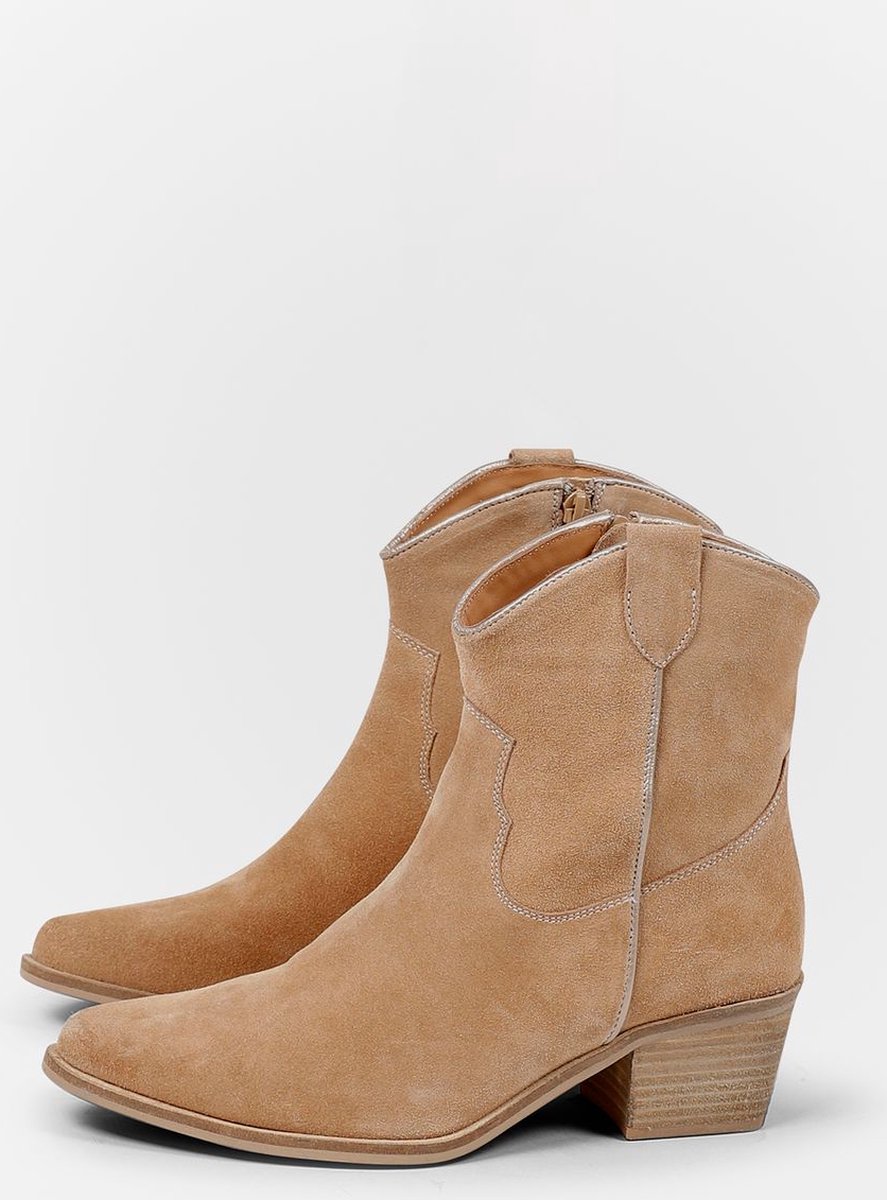 Dames Enkellaarzen met Spitse Neus, Lage Dikke Hak, Waterdichte Cowboylaarzen, Echt Leer, Laarzen met Rits aan de Zijkant, Outdoor Schoenen in Effen Kleur, Militair Biker Stijl, Klassiek Korte Laarzen