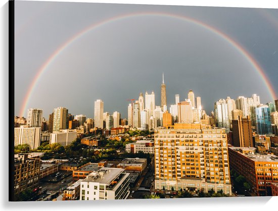 Canvas - Regenboog boven Stad - 100x75 cm Foto op Canvas Schilderij (Wanddecoratie op Canvas)