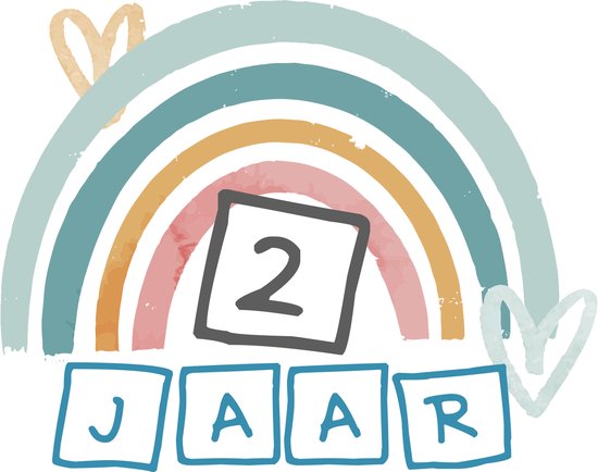 32x 2 JAAR - Baby Peuter Kinder Verjaardag Stickers - Leuk Regenboog voor Jongen en of meisje
