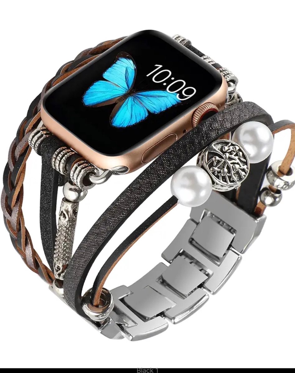 Apple Watch bohemian horloge bandje 38-40-41 mm kralen leren vlechtwerk stalen sluiting