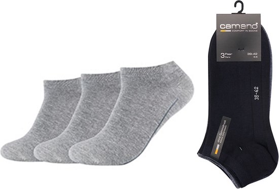 Camano Ca-soft Sneaker sokken en enkelsokken Unisex 3 PACK 43/46 Licht Grijs Naadloos en zonder knellende elastiek