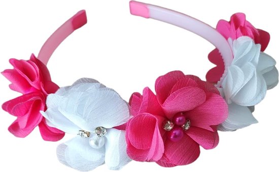 Diadème Filles avec Roses - Communion - Spring Party - Accessoires pour cheveux - Fuchsia - BLANC