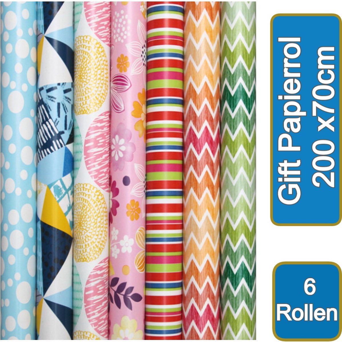 Borvat® | Gift papierrol | 200 x70cm | Modern motieven | 5 STUKS