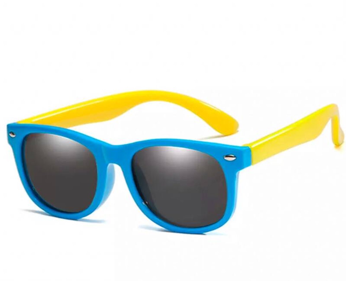 Kinder-zonnebril voor jongens/meisjes - kindermode - fashion - zonnebrillen - blauw montuur - gele poten