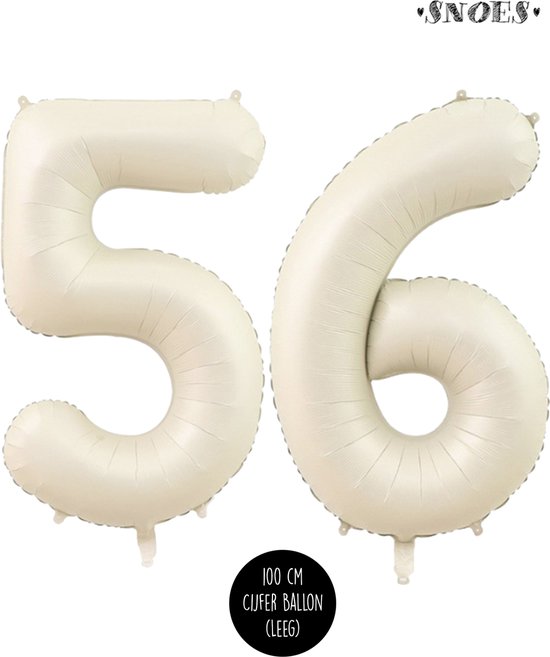 Cijfer Helium Folie ballon XL - 56 jaar cijfer - Creme - Satijn - Nude - 100 cm - leeftijd 56 jaar feestartikelen verjaardag