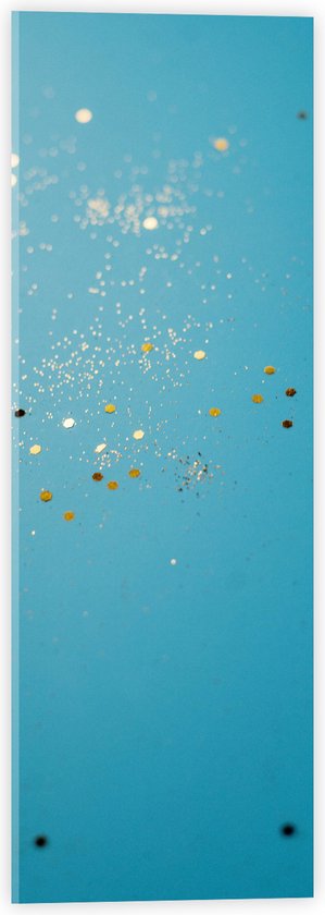 Acrylglas - Gouden Glitters in Blauw Water - 20x60 cm Foto op Acrylglas (Wanddecoratie op Acrylaat)