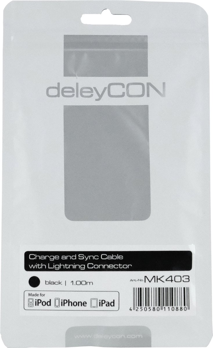 deleyCON USB - Lightning mobiele telefoonkabel USB A Zwart 1 m