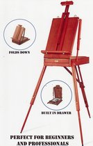GG 1989-Chevalet-Chevalet de peintre professionnel-Chevalet réglable-Chevalet pliant-Étui de chevalet- Bois de hêtre Massief Brun rouge + panneaux de toile