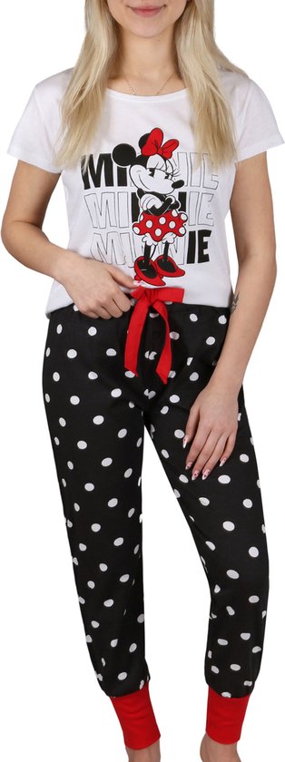 Minnie Mouse Disney - Katoenen damespyjama met korte mouwen in zwart en wit met stippen / M