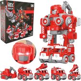 N´JOY Life - Robot speelgoed - Rood 5 in 1 - Robots - Politie - Brandweerauto - Bouwpakket - Speelfiguren sets - Bouwsets - Speelgoed auto - 3 4 5 6 7 8 9 10 jaar