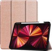 Hoesje Geschikt voor iPad Pro 2021 (11 inch) Hoes Case Tablet Hoesje Tri-fold Met Uitsparing Geschikt voor Apple Pencil - Hoes Geschikt voor iPad Pro 11 inch (2021) Hoesje Hard Cover Bookcase Hoes - Rosé goud