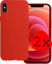 Hoes Geschikt voor iPhone Xs Hoesje Siliconen Back Cover Case - Hoesje Geschikt voor iPhone Xs Hoes Cover Hoesje - Rood - 2 Stuks
