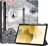 Hoesje Geschikt voor Samsung Galaxy Tab S7 FE Hoes Case Tablet Hoesje Tri-fold Met Uitsparing Geschikt voor S Pen - Hoes Geschikt voor Samsung Tab S7 FE Hoesje Hard Cover Bookcase Hoes - Eiffeltoren