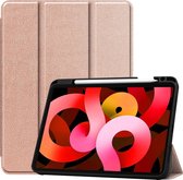 Hoesje Geschikt voor iPad Air 2020 Hoes Case Tablet Hoesje Tri-fold Met Uitsparing Geschikt voor Apple Pencil - Hoes Geschikt voor iPad Air 4 2020 Hoesje Hard Cover Bookcase Hoes - Rosé goud