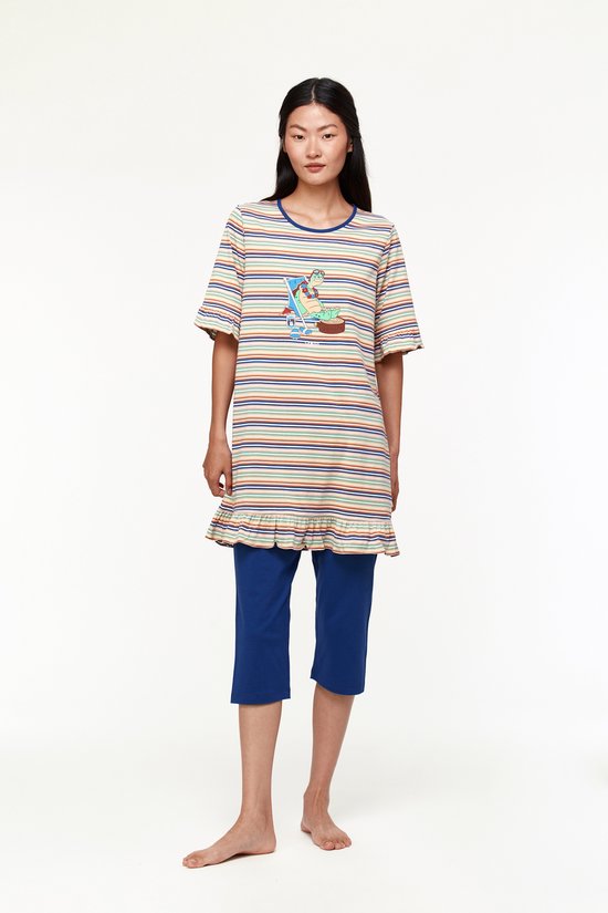 Woody pyjama meisjes/dames - multicolor gestreept - schildpad - 231-1-TUN-S/906 - maat S