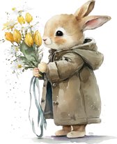 Affiche lapin avec fleurs-affiches-format A3-aquarelles printemps-hiver animaux-animaux-accessoires crèche-accessoires chambre bébé