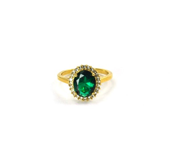 Ring Style Vintage Emerald Vert Pierre Or | plaqué or 18 carats | Laiton | Bouddha Ibiza