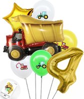 Cijfer Ballon Nummer 4 - Trucker - Vrachtwagen set Ballonnen Feestdecoratie - Snoes - Helium Ballon - Boeket