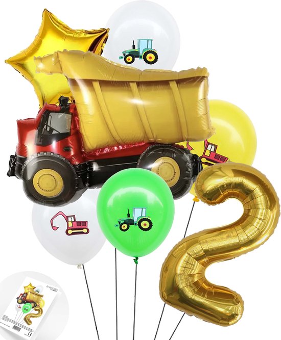 Cijfer Ballon Nummer 2 - Trucker - Vrachtwagen set Ballonnen Feestdecoratie - Snoes - Helium Ballon - Boeket