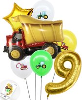 Cijfer Ballon Nummer 9 - Trucker - Vrachtwagen set Ballonnen Feestdecoratie - Snoes - Helium Ballon - Boeket