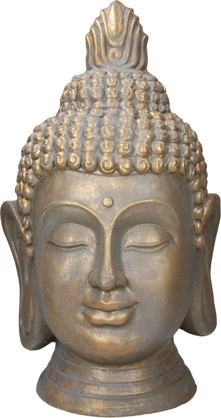 Statue tête de Bouddha 53cm en polyrésine aspect bronze pour le yoga