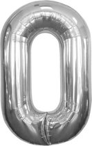 Folie Cijferballon 0 Zilver met Helium 84 cm