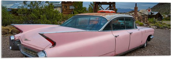Acrylglas - Roze Oude Auto - 120x40 cm Foto op Acrylglas (Wanddecoratie op Acrylaat)