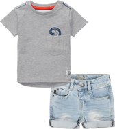 Noppies - Koko Noko - Kledingset - Jongens - 2delig - Broek Short Blue Jeans - Shirt grijs Tijnje Grijs - Maat 86