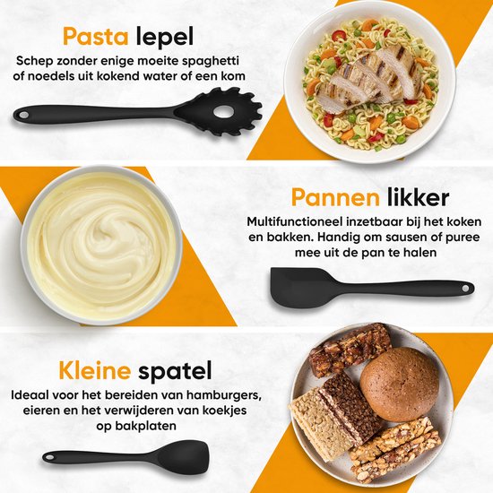 STREX ustensiles de cuisine Set avec support 15 Strex - résistant à la chaleur / BPA / Siliconen - Outils de Cuisine