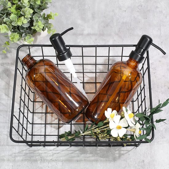 2 Pack Amber Zeepdispenser Met Roestvrijstalen Pomp, 500ml Bruin Glas Zeepdispensers Hand En Afwasmiddeldispenser Voor Keuken En Badkamer Refillab
