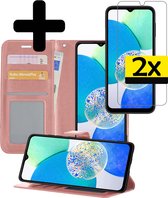 Hoesje Geschikt voor Samsung A14 Hoesje Book Case Hoes Wallet Cover Met 2x Screenprotector - Hoes Geschikt voor Samsung Galaxy A14 Hoesje Bookcase Hoes - Rosé goud