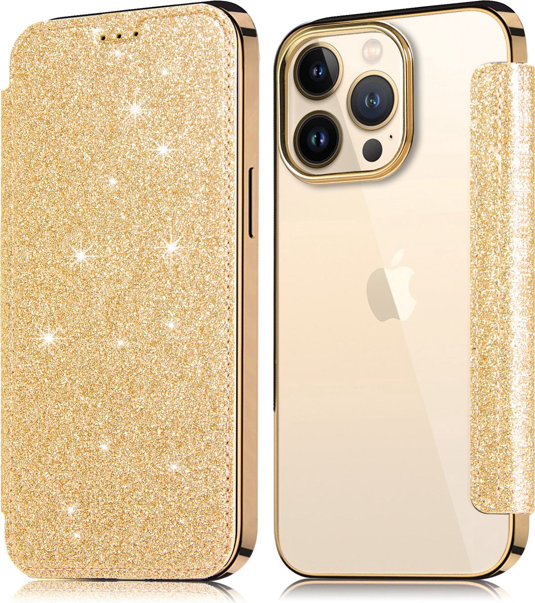 Flip Case Geschikt voor Apple iPhone 14 Pro Max - Goud - Glitters - Folio Hoesje